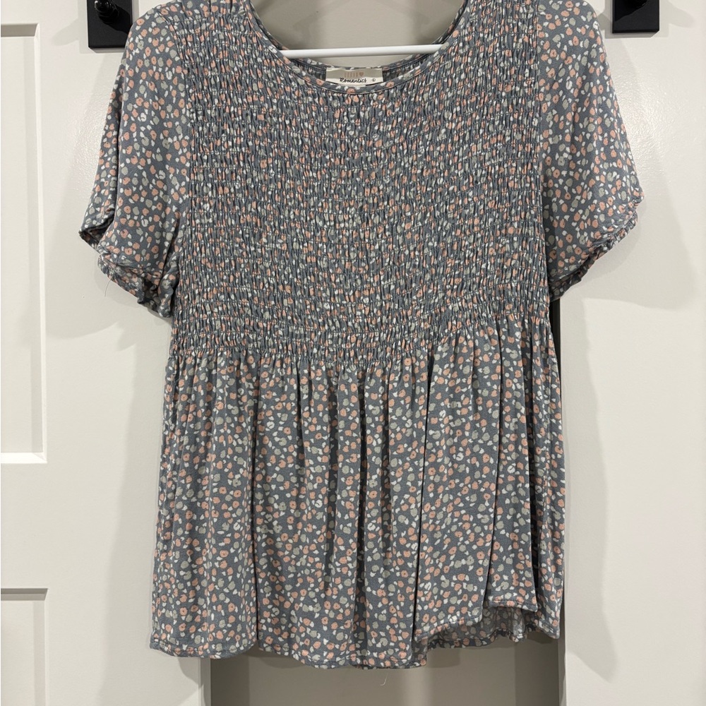URBAN Romantics Blue and Pink Floral Blouse